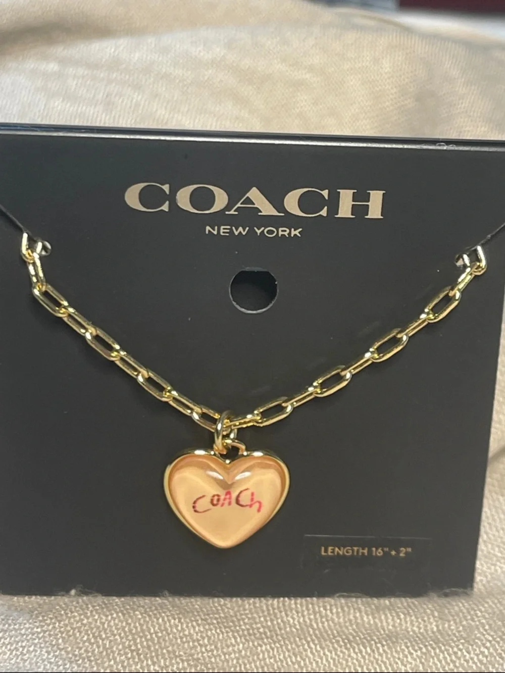 Coach Gold-Tone Chain Necklace with Pink Heart Pendant woman’s